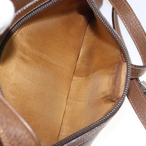 GUCCI Web Sherry Line Shoulder Bag Leather Brown Gold Auth - Picture 4 of 16